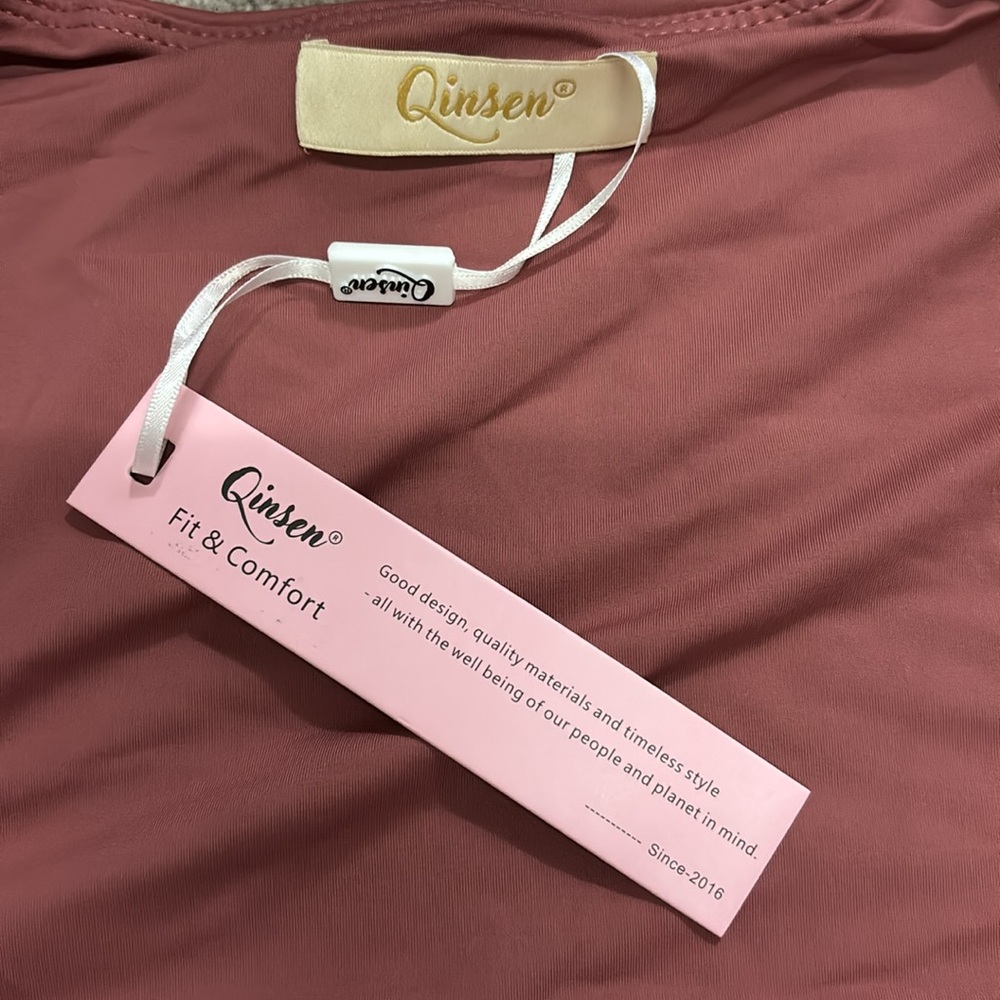 Qinsen Square Neck Bodysuit Long Sleeve Double Lined Merlot XL - Picture 3 of 5